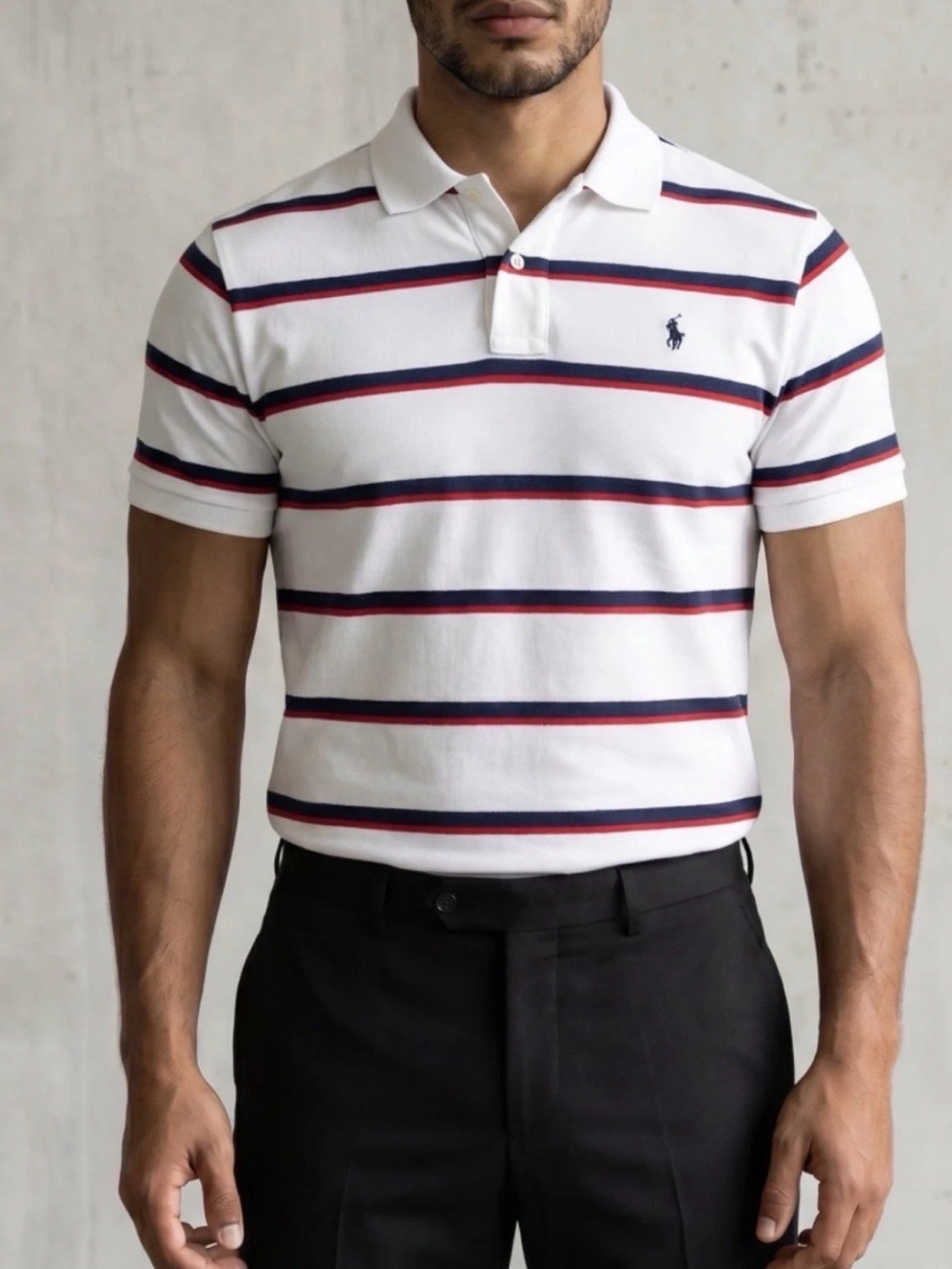 Vintage POLO Ralph Lauren USA Theme Red White & Blue Stripes polo XXL Lik Nue EC